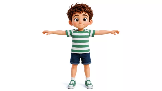 Stylized Cartoon Boy Kid Character Rigged Animated 3D Model