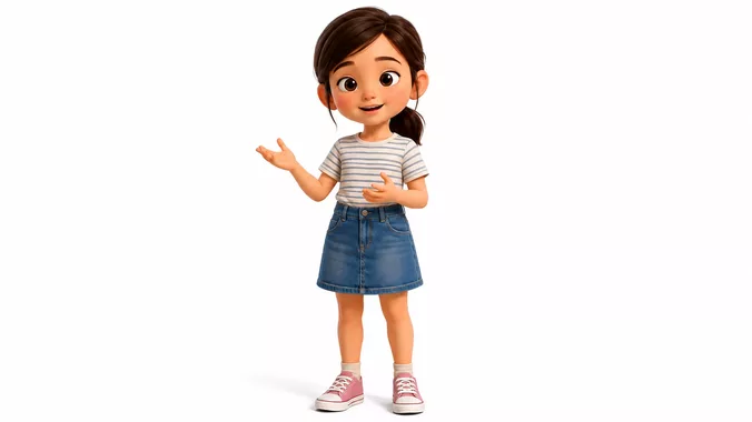 Stylized Cartoon Girl Kid Character Rigged Animated 3D Model