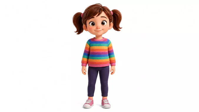 Stylized Cartoon Girl Kid Character Rigged Animated 3D Model