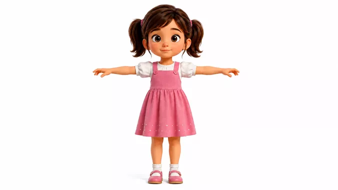 Stylized Cartoon Girl Kid Character 1 Rigged Animated 3D Model