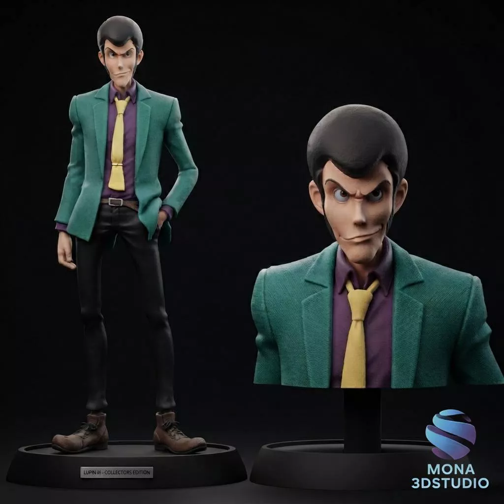 Lupin III Statue and Bust Fanart - Presupported STL 3D print model