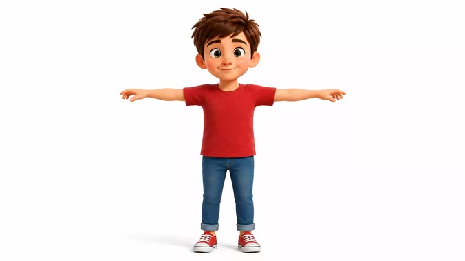 Cute Cartoon Boy Child Character Rigged Animated 3D Model