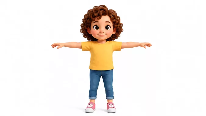 Stylized Cartoon Girl Kid Character2 Rigged Animated 3D Model