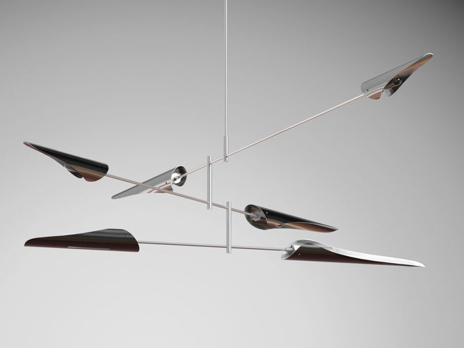 Sarus modern light fixture with four metal rods hanging from it 3D model