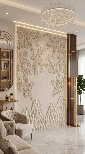 Classic Chinese Mountain Floral Wall Panel Relief STL CNC