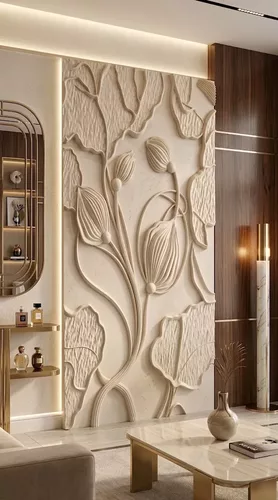 Modern Elegant Lotus Flower Leaf Wall Panel Relief STL CNC
