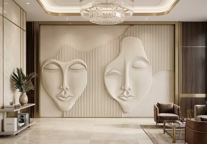  Modern Abstract Face Mask Wall Panel Relief 3D STL CNC