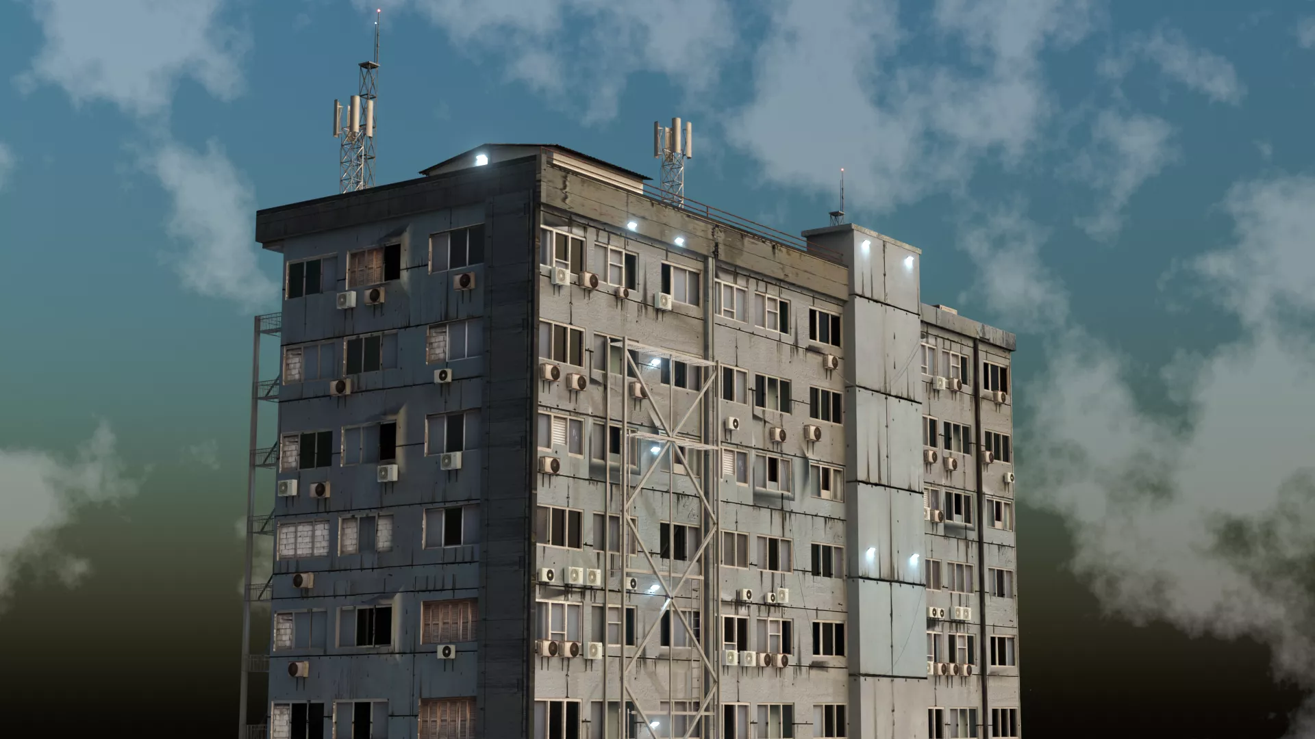 Dystopian Modular Apartment with asset kit Free low-poly 3D model
