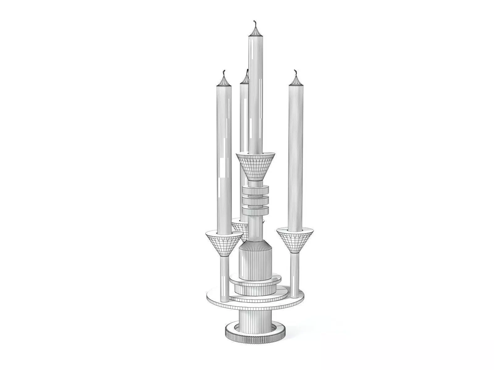 Cog gold candle holder with three candles 3D model_8