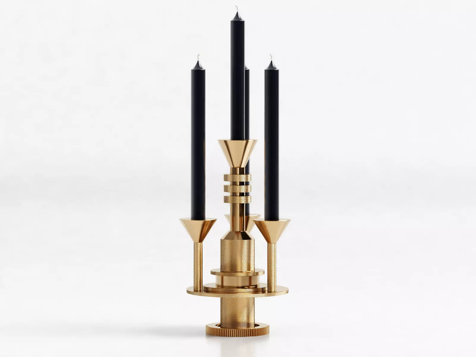 Cog gold candle holder with three candles 3D model_1