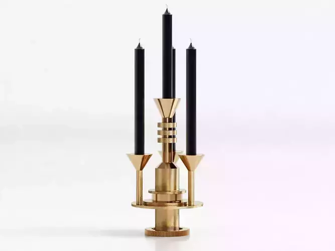 Cog gold candle holder with three candles