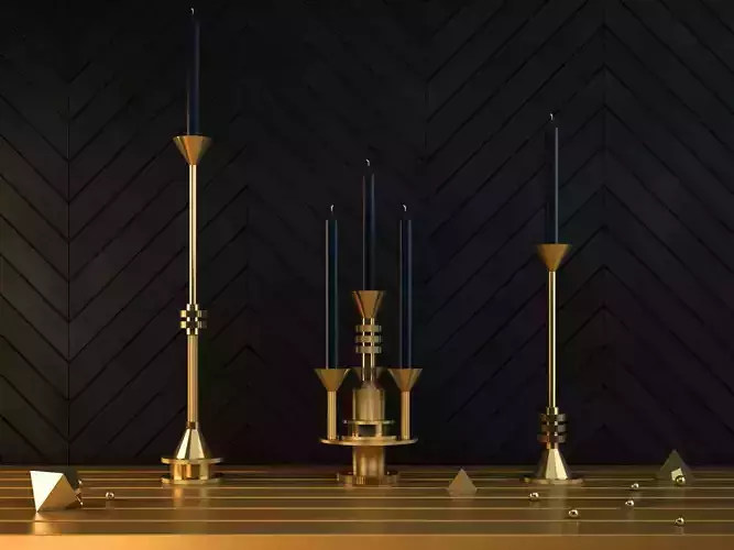 Cog gold candle holder with three candles