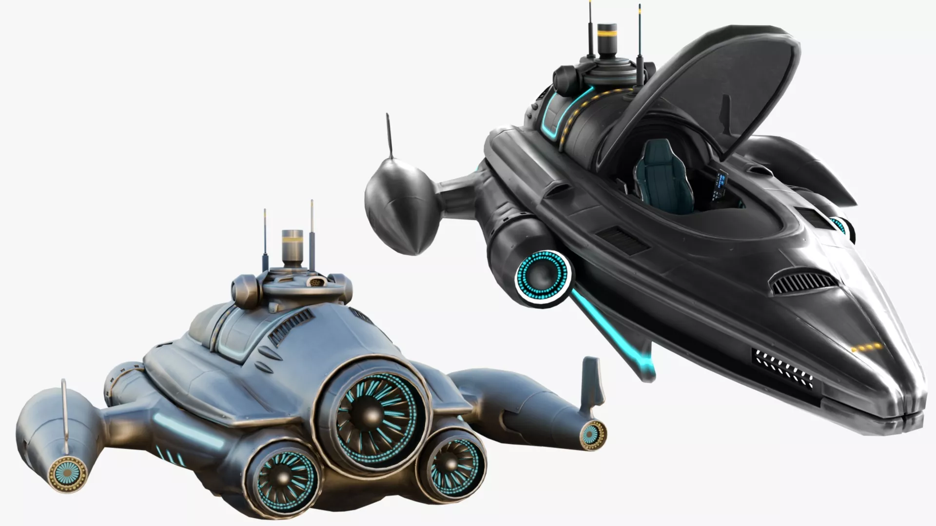 Advanced Spaceship and Underwater Craft Low-poly 3D model