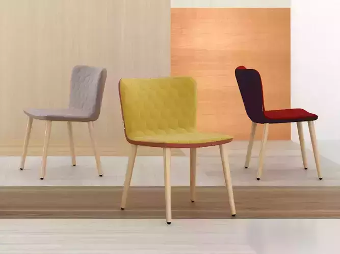 Tea dining chair with wooden legs 3D model