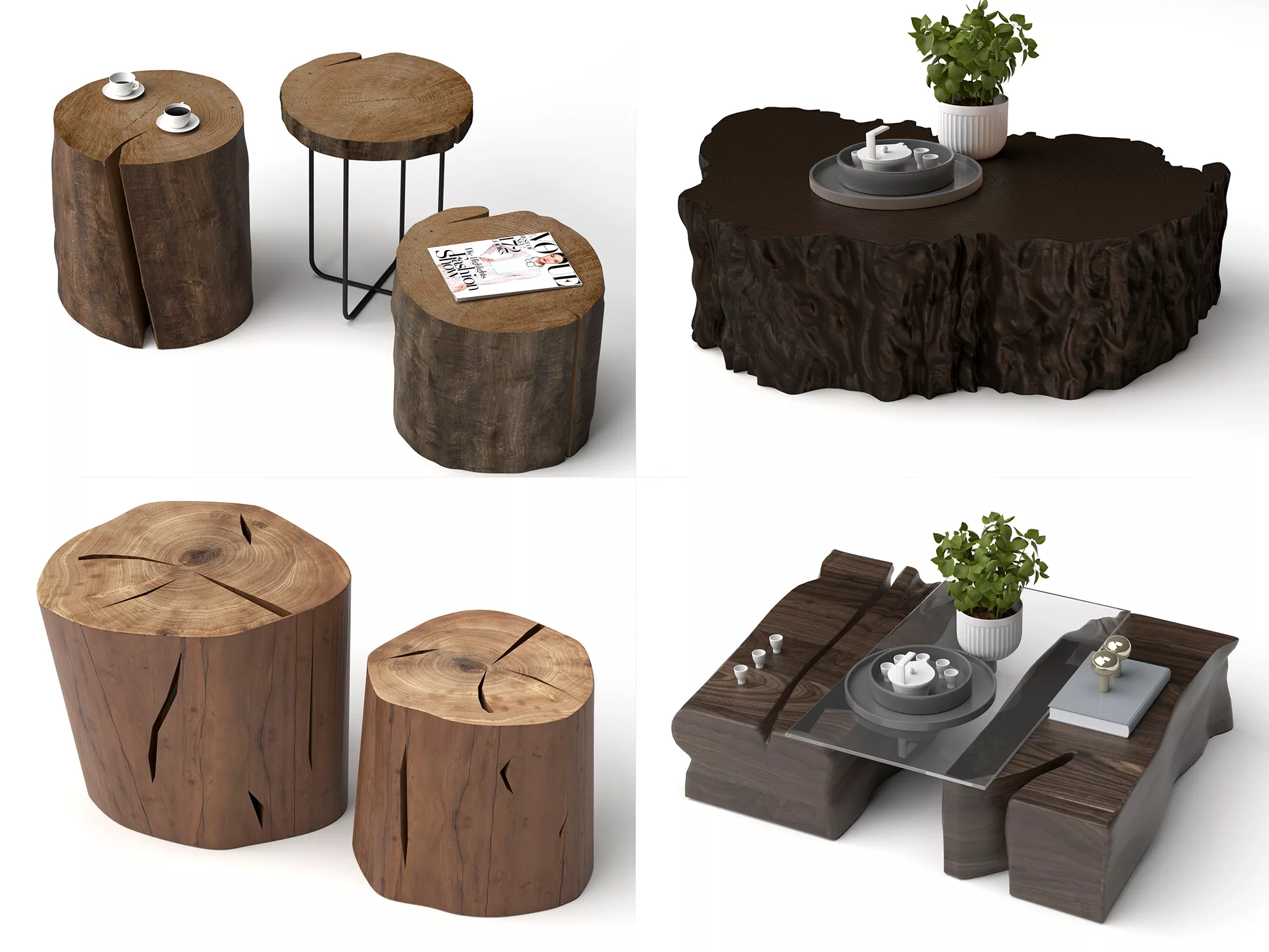 Tree Stump Coffee Table Set 3D model