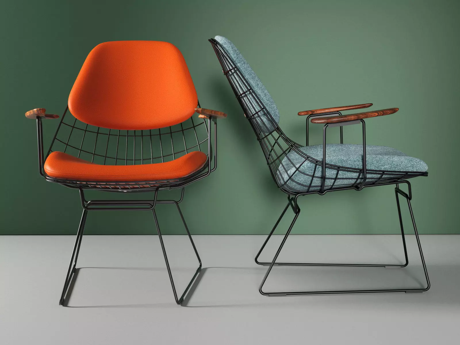 FM06 wire chair with fabric and frame 3D model_5