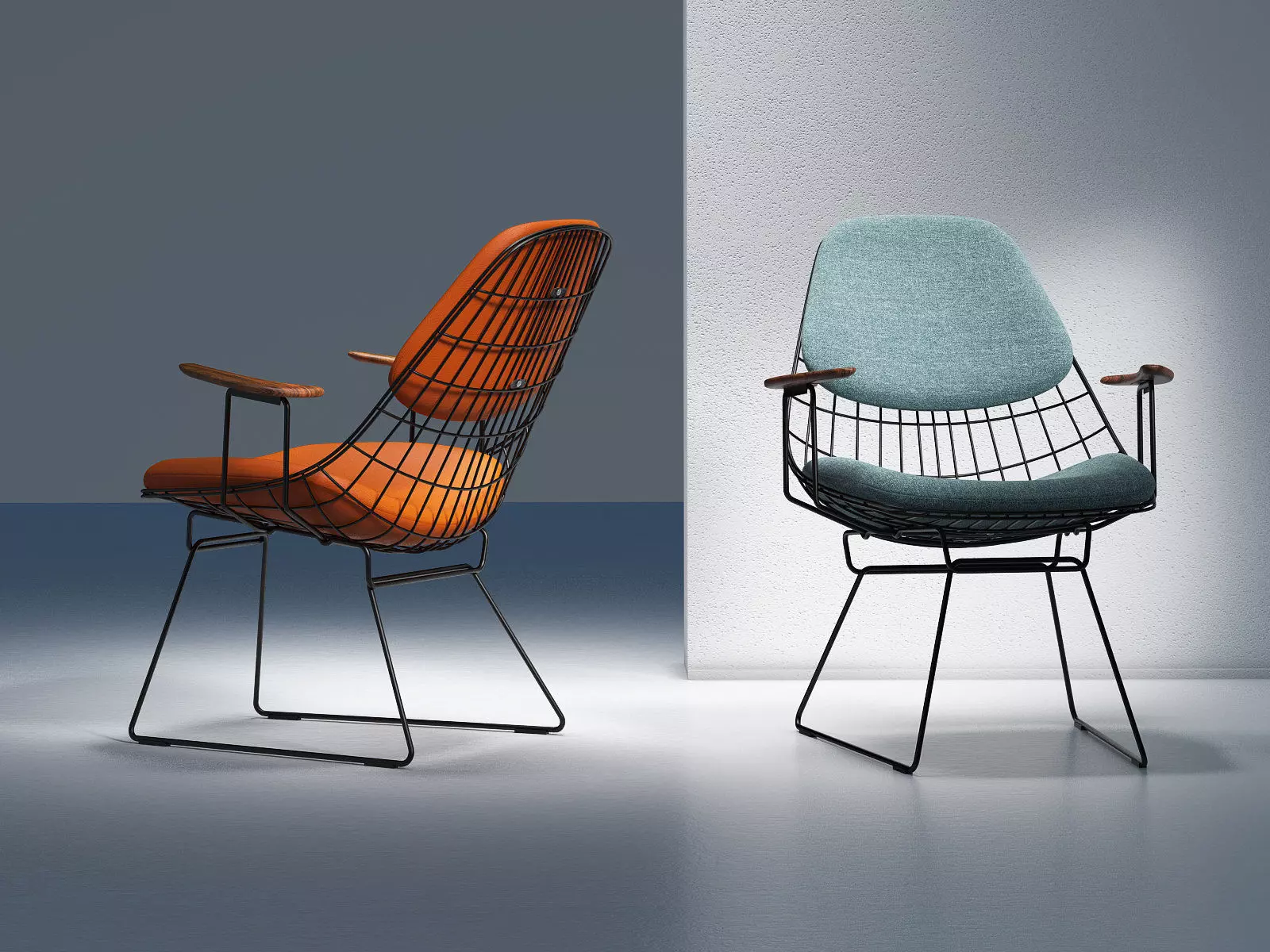 FM06 wire chair with fabric and frame 3D model_1