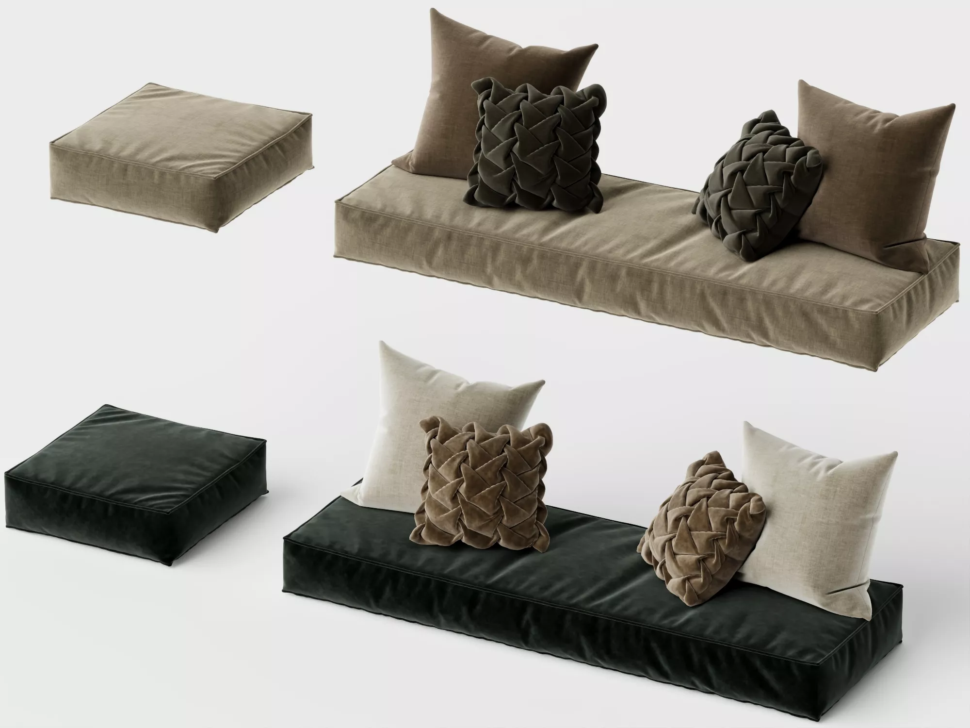 Floor Cushions and Pillows Collection Low-poly 3D model