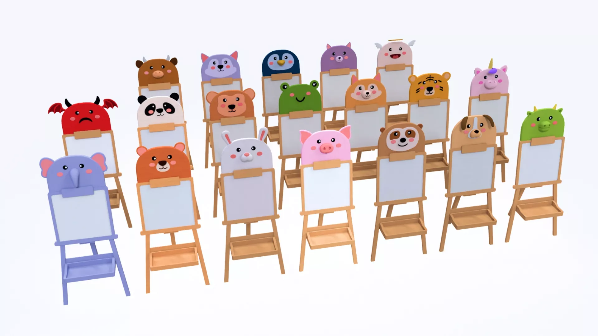 Cute Low Poly Cartoon Easel Pack 01 Low-poly 3D model