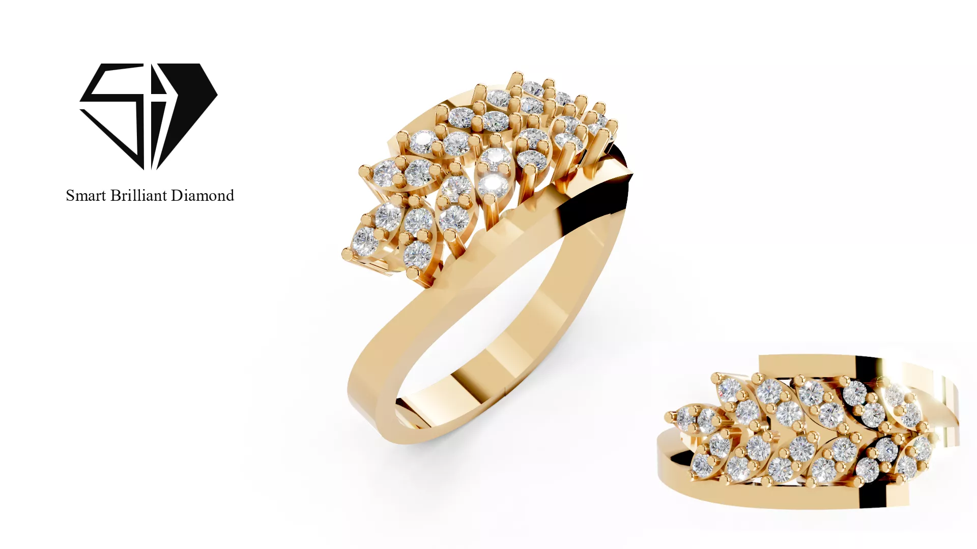 Luxury Diamond Cluster Gold Cocktail Ring jr00453 3D print model
