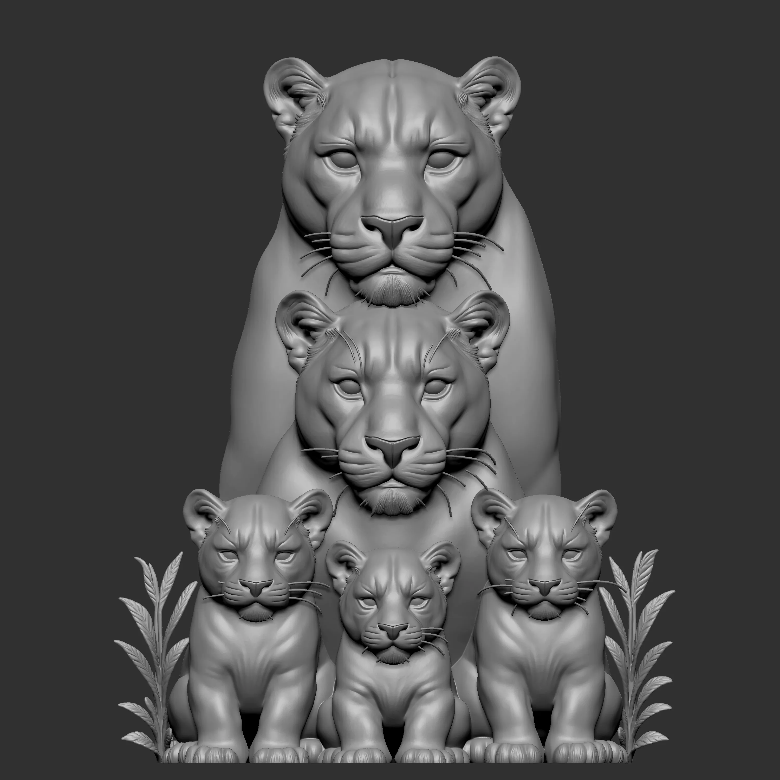 big cat family 3D print model