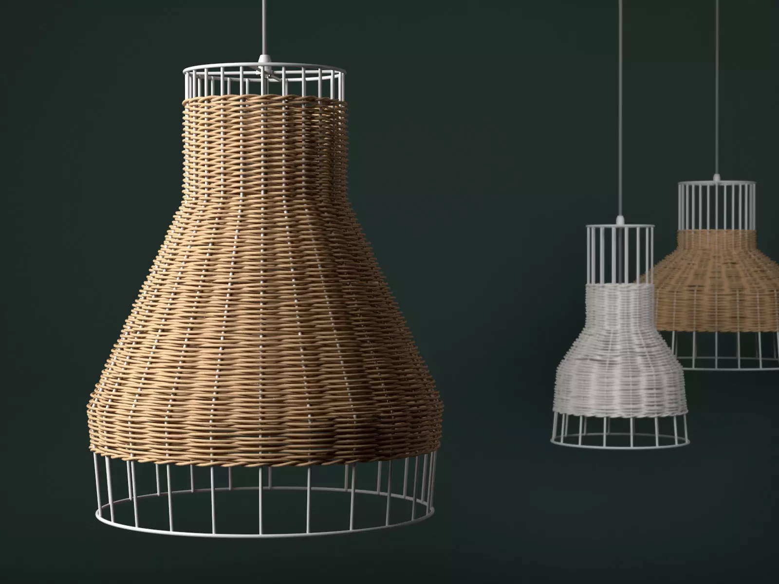 Laika three wicker lamps hanging from ceiling 3D model_2