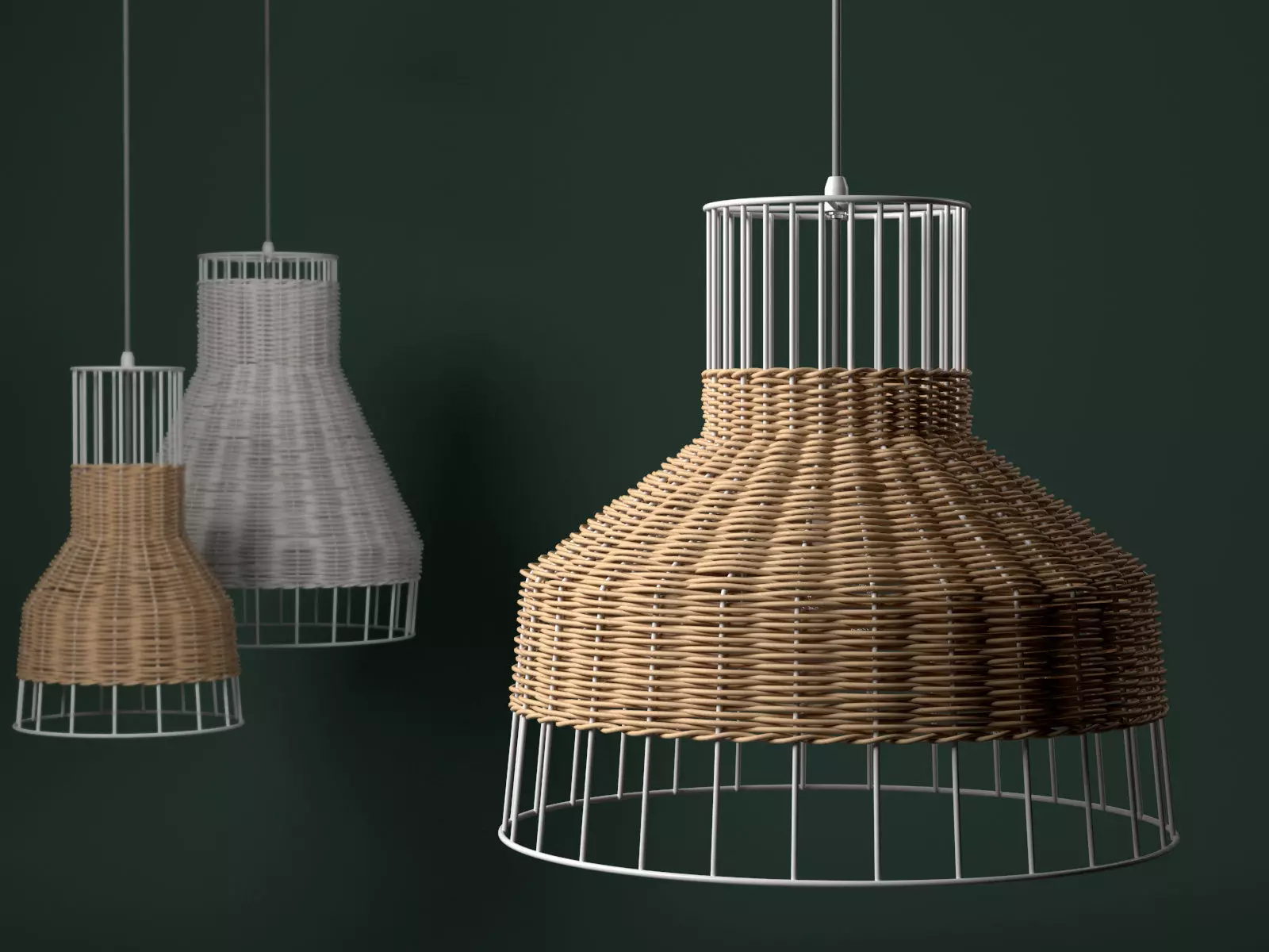 Laika three wicker lamps hanging from ceiling 3D model_0