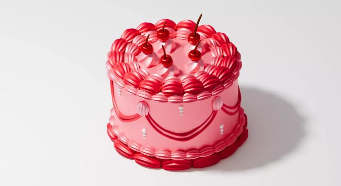 Pink Vintage Stylized Cake 3D Asset