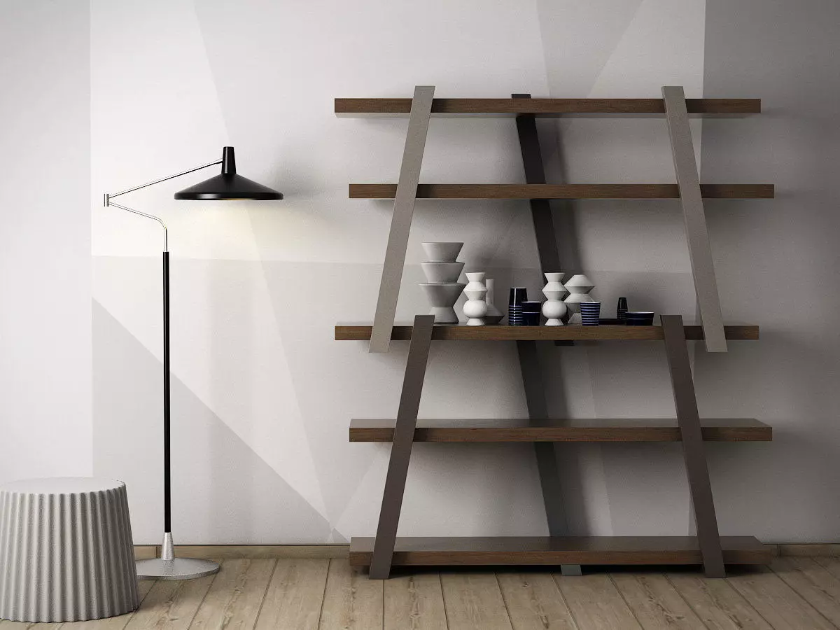 Note modern bookcase made of metal and wood 3D model_2