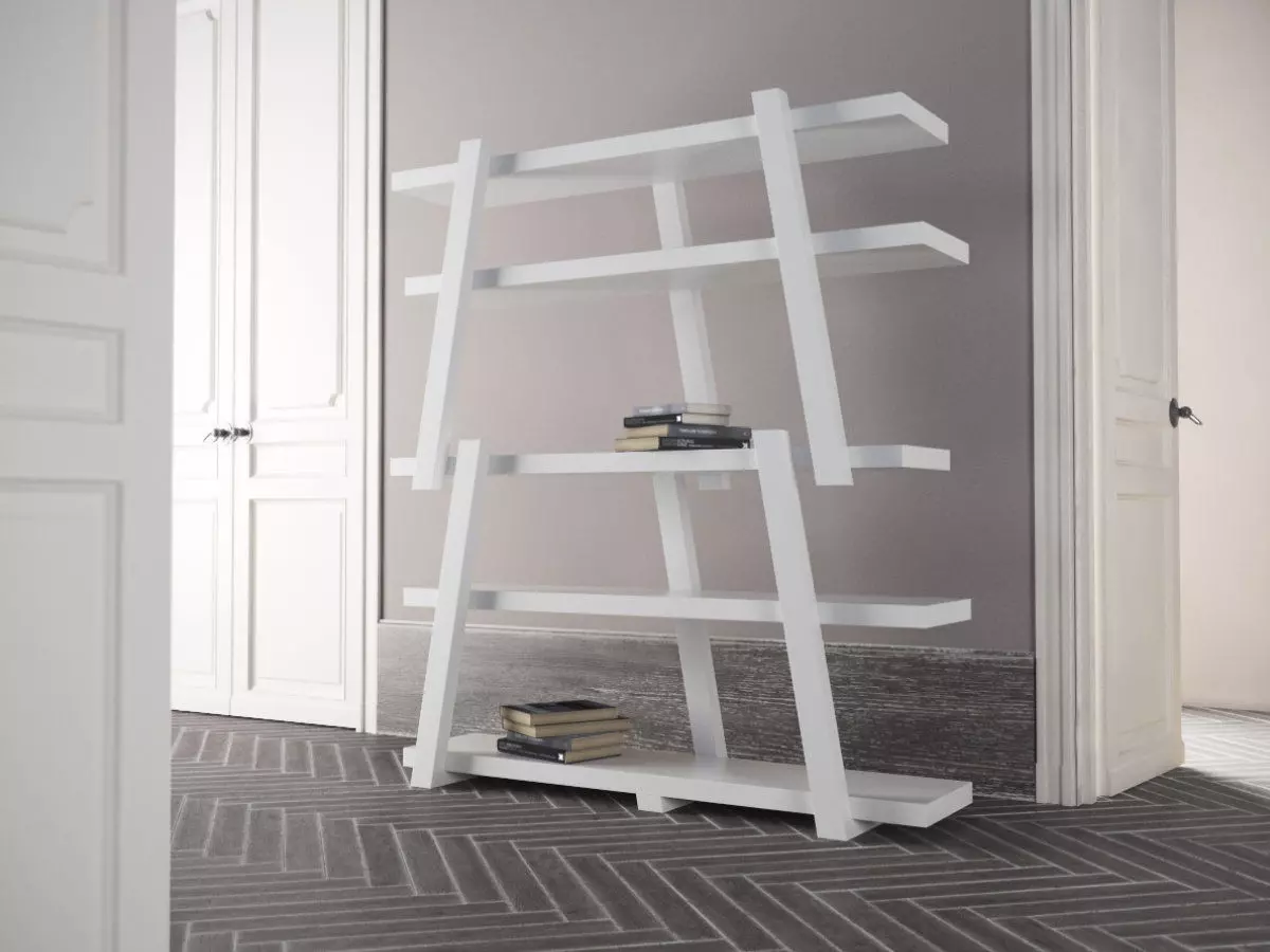 Note modern bookcase made of metal and wood 3D model_0