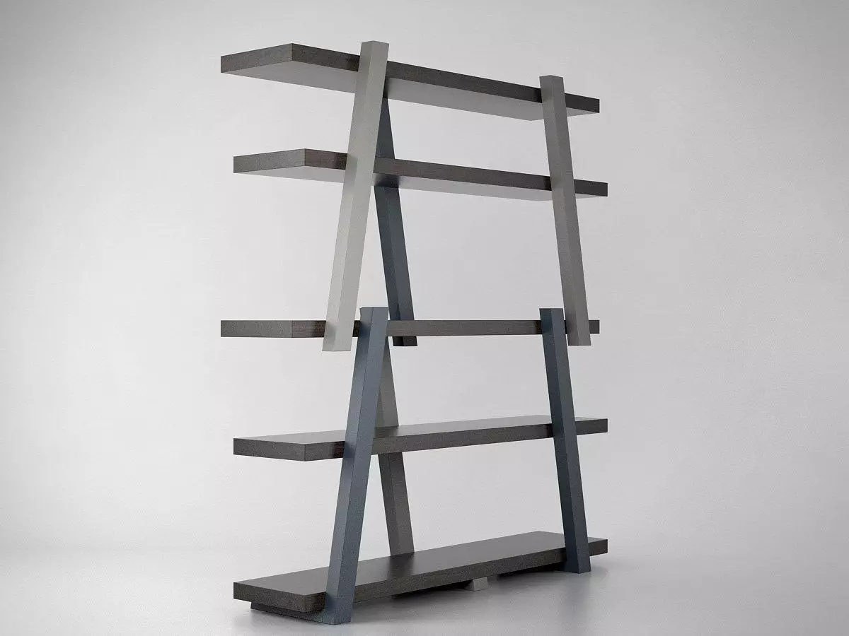 Note modern bookcase made of metal and wood 3D model_3