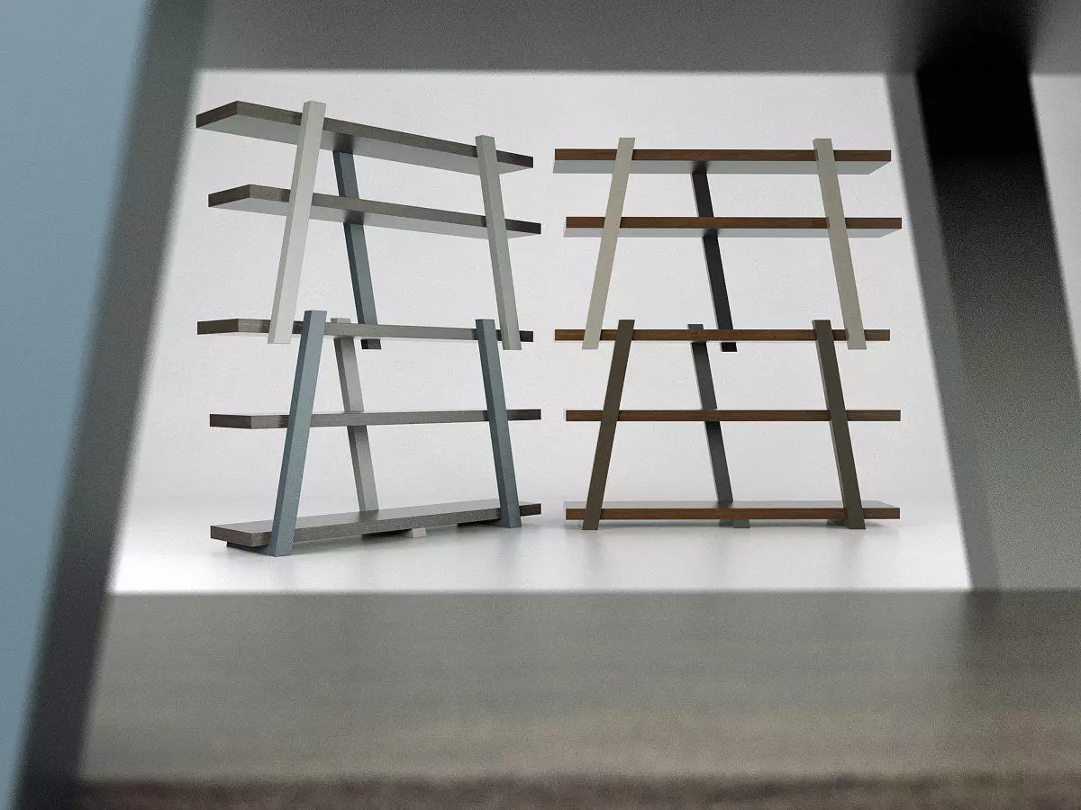 Note modern bookcase made of metal and wood 3D model_1