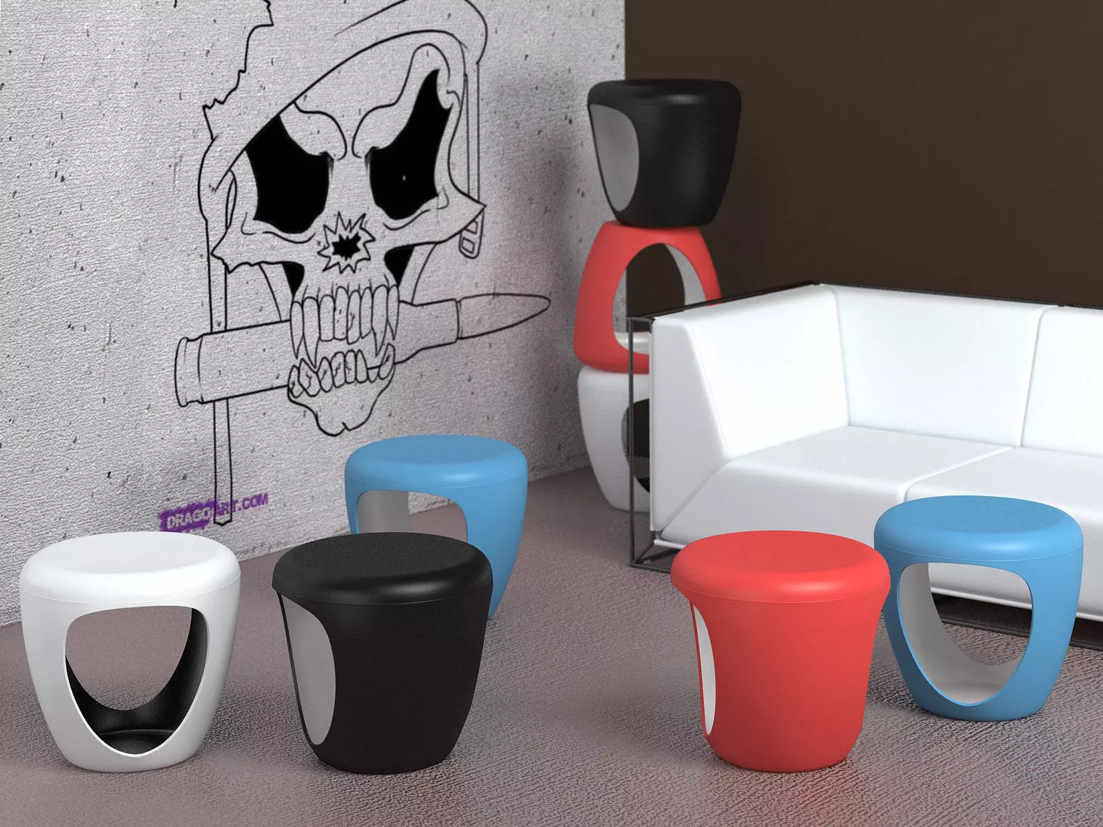 Pebble Pouf 3D model_2