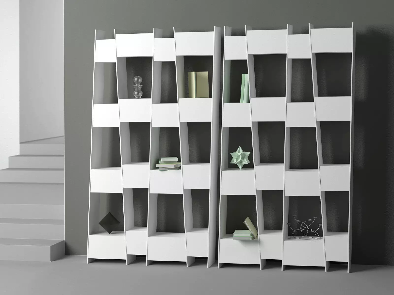Tilt bookcase with star in middle 3D model_0