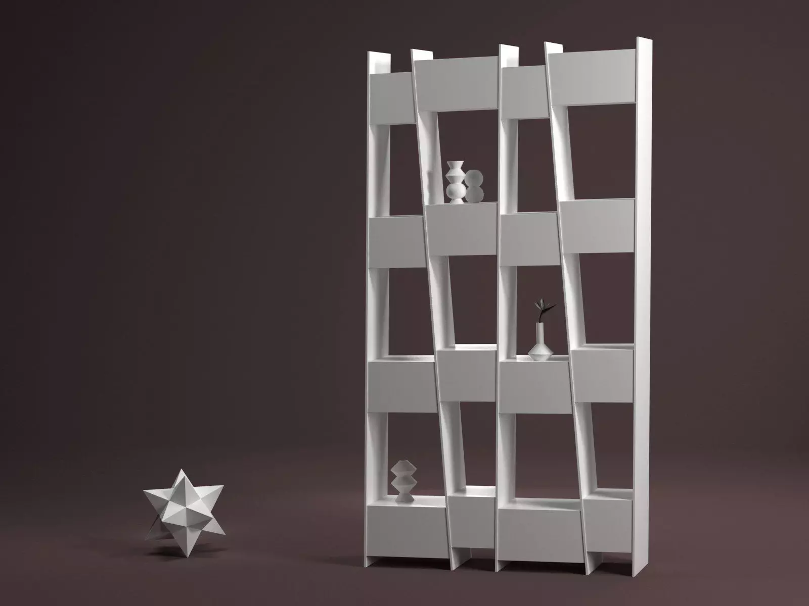 Tilt bookcase with star in middle 3D model_1