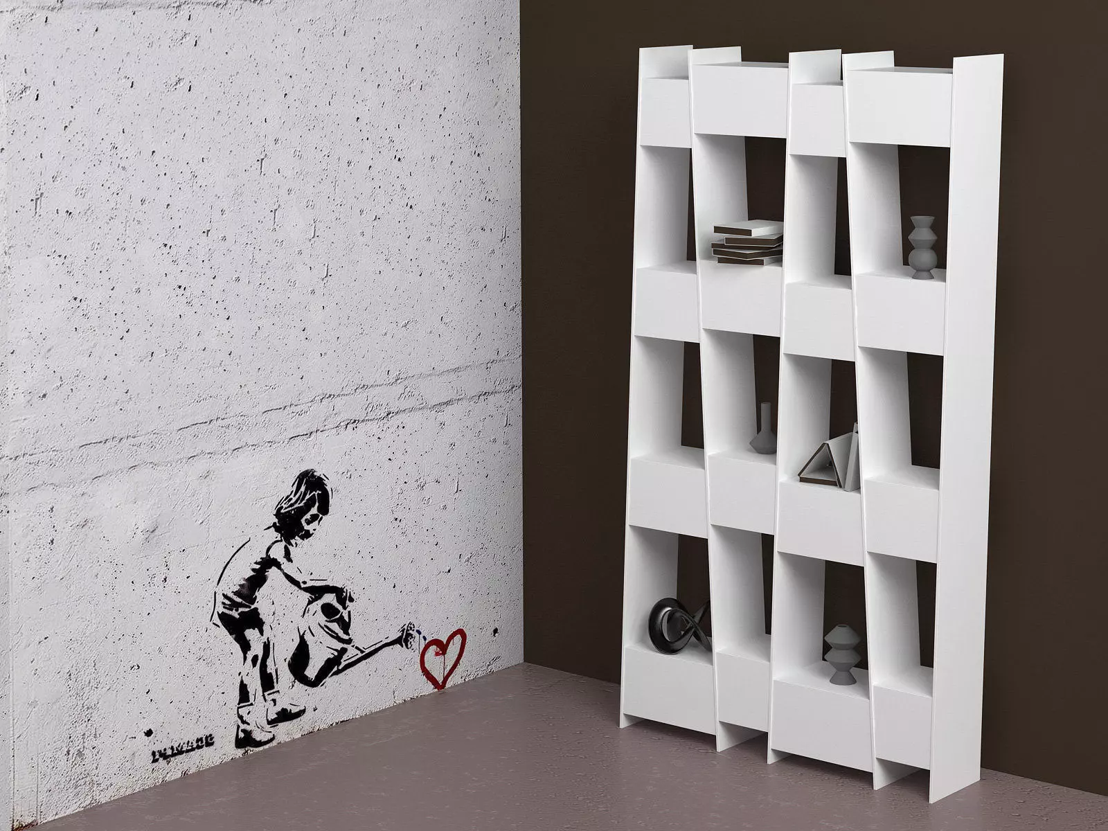 Tilt bookcase with star in middle 3D model_3