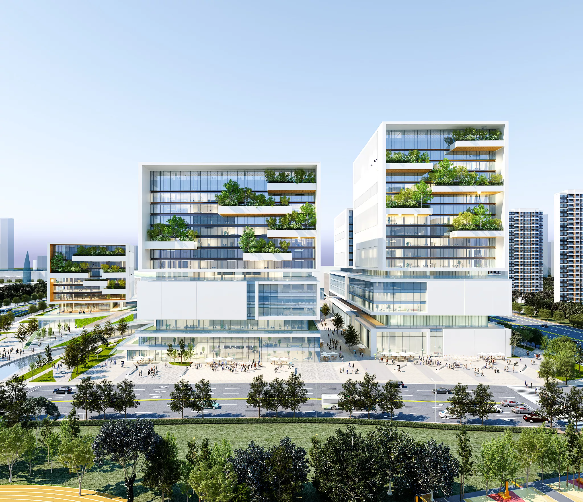 Urban office building apartment complex building 3D model