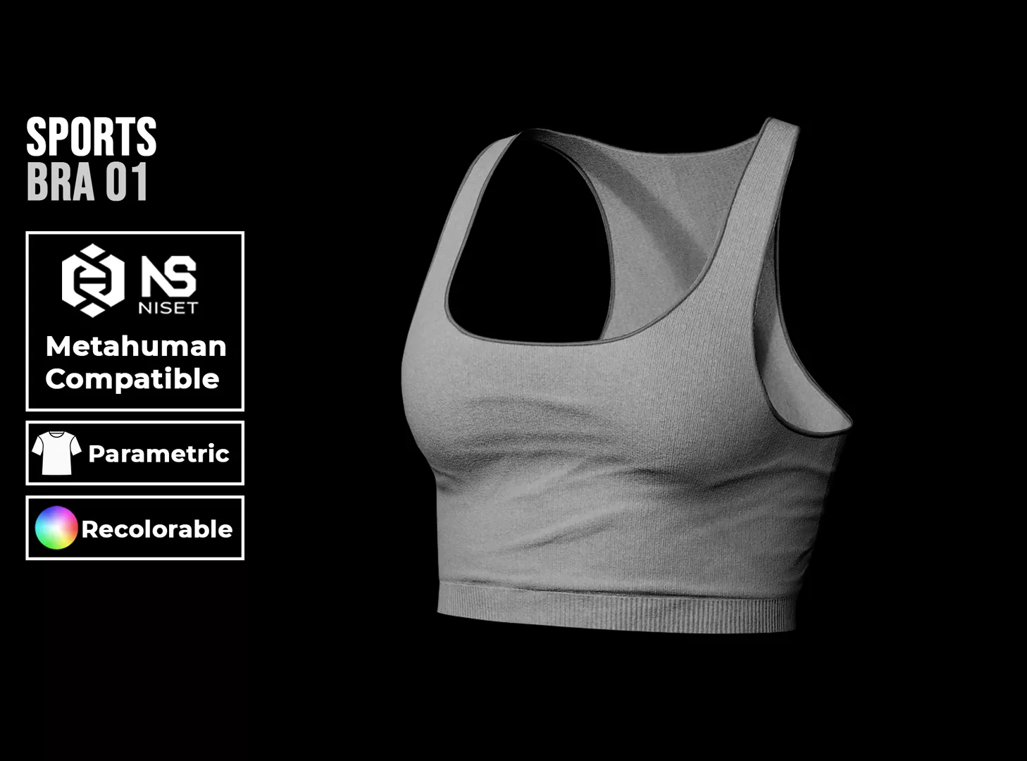 Sports Bra 01 Recolorable Parametric Racerback Bra for Metahuman Low-poly 3D model