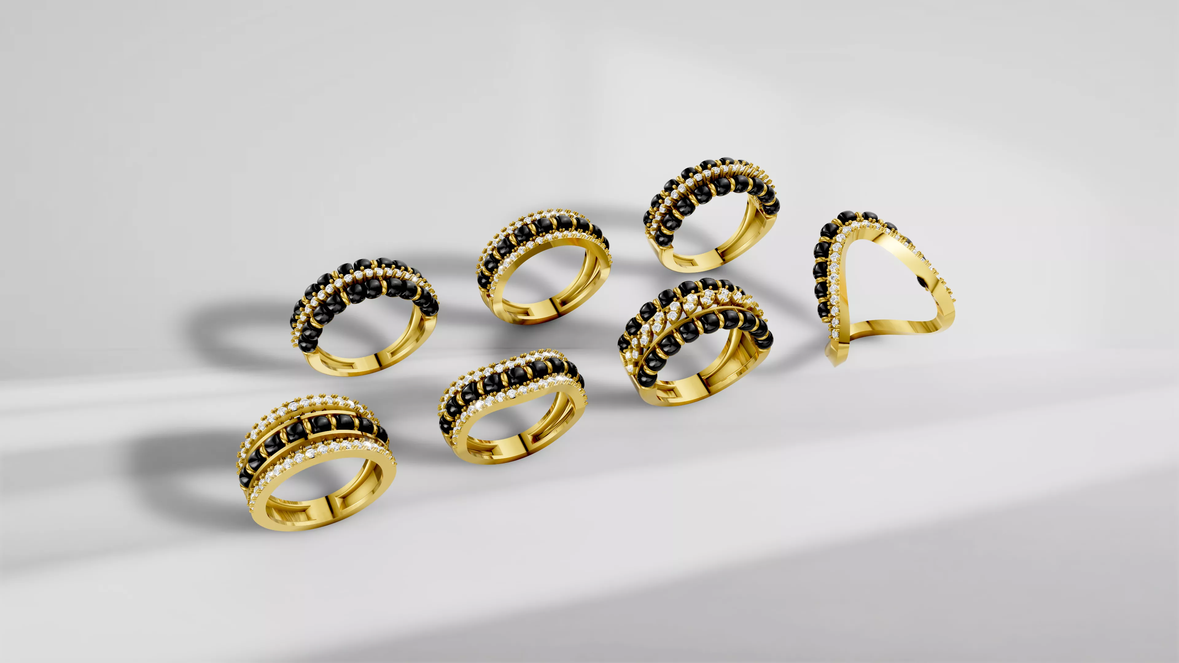 Black Onyx and Diamond Rings II 7 Designs II STL and 3DM 3D print model