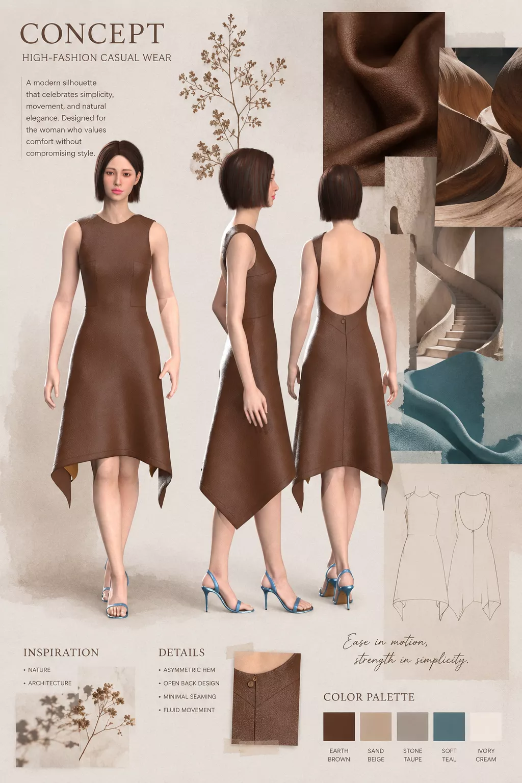 ELAN TERRE ASYMMETRIC OPENING BACK DRESS 3D model