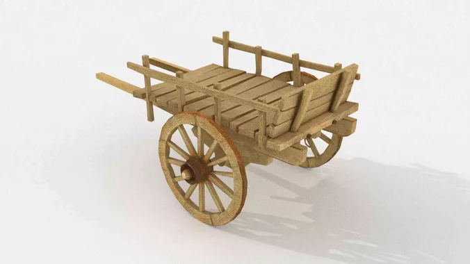 medieval wooden two-wheel cargo cart 