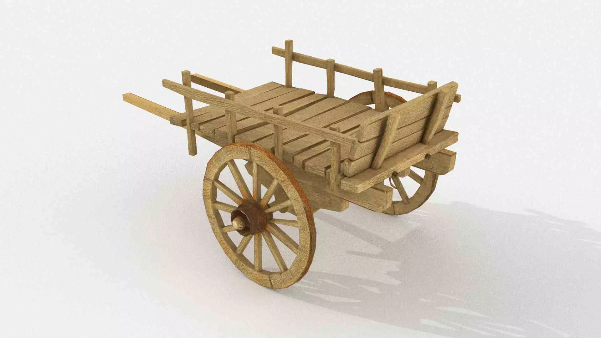 medieval wooden two-wheel cargo cart Low-poly 3D model
