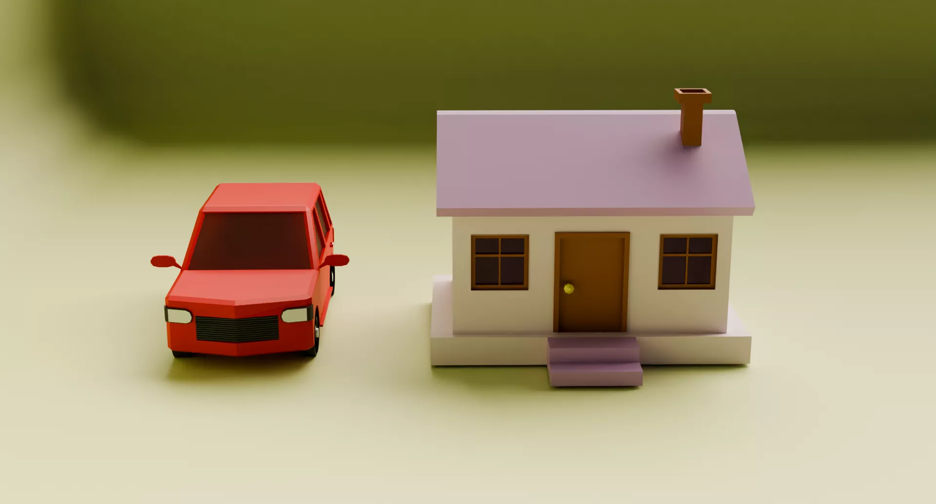 Cartoon House and Car 3D Model Low-poly 3D model