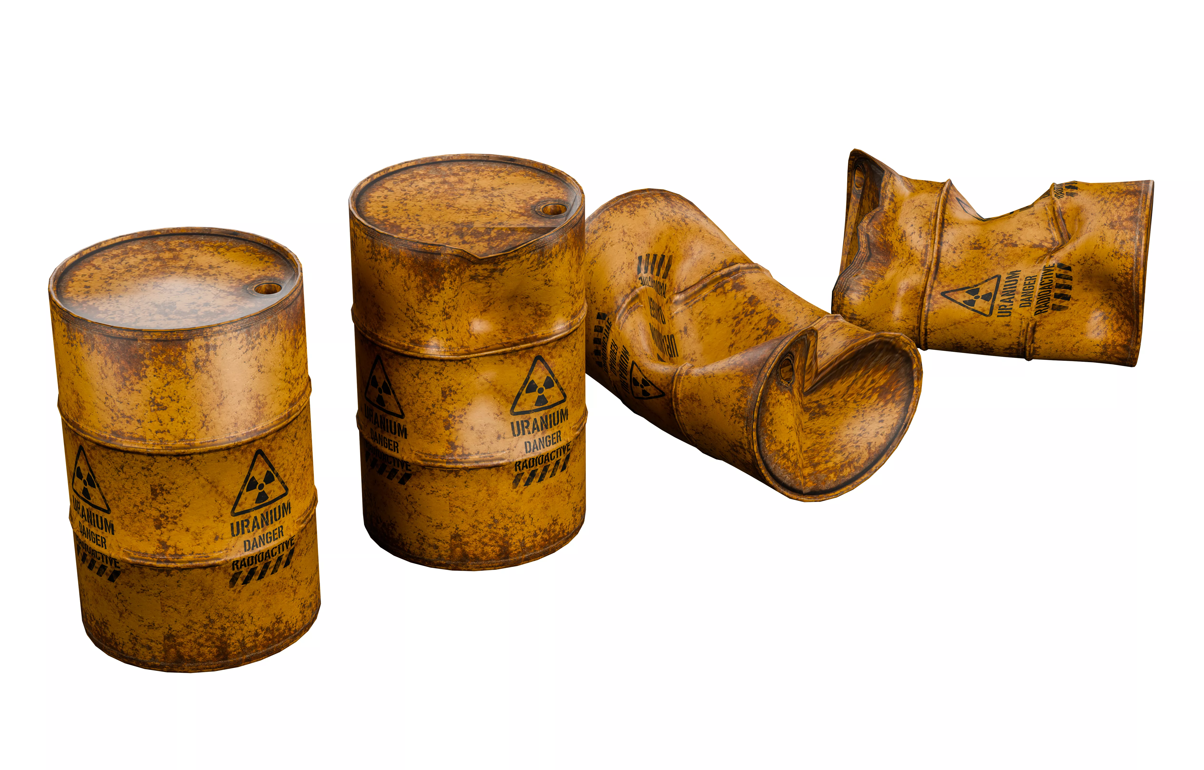 Uranium oil Barrel low poly 3D Model with Crushed Variants Free low-poly 3D model
