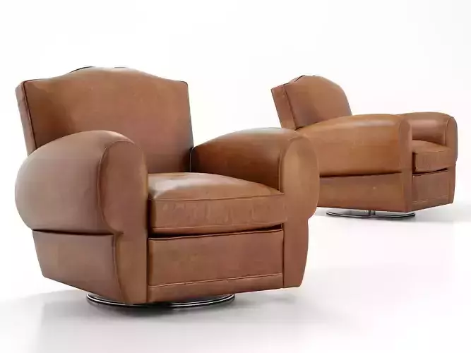 1940s French Mustache Leather Club Swivel Chair