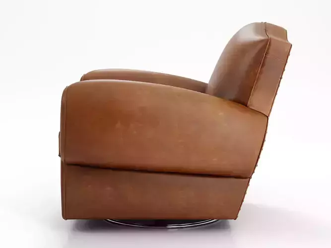 1940s French Mustache Leather Club Swivel Chair