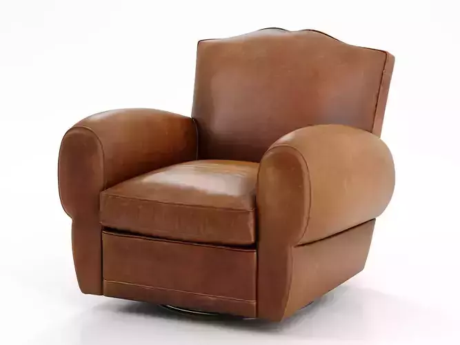 1940s French Mustache Leather Club Swivel Chair
