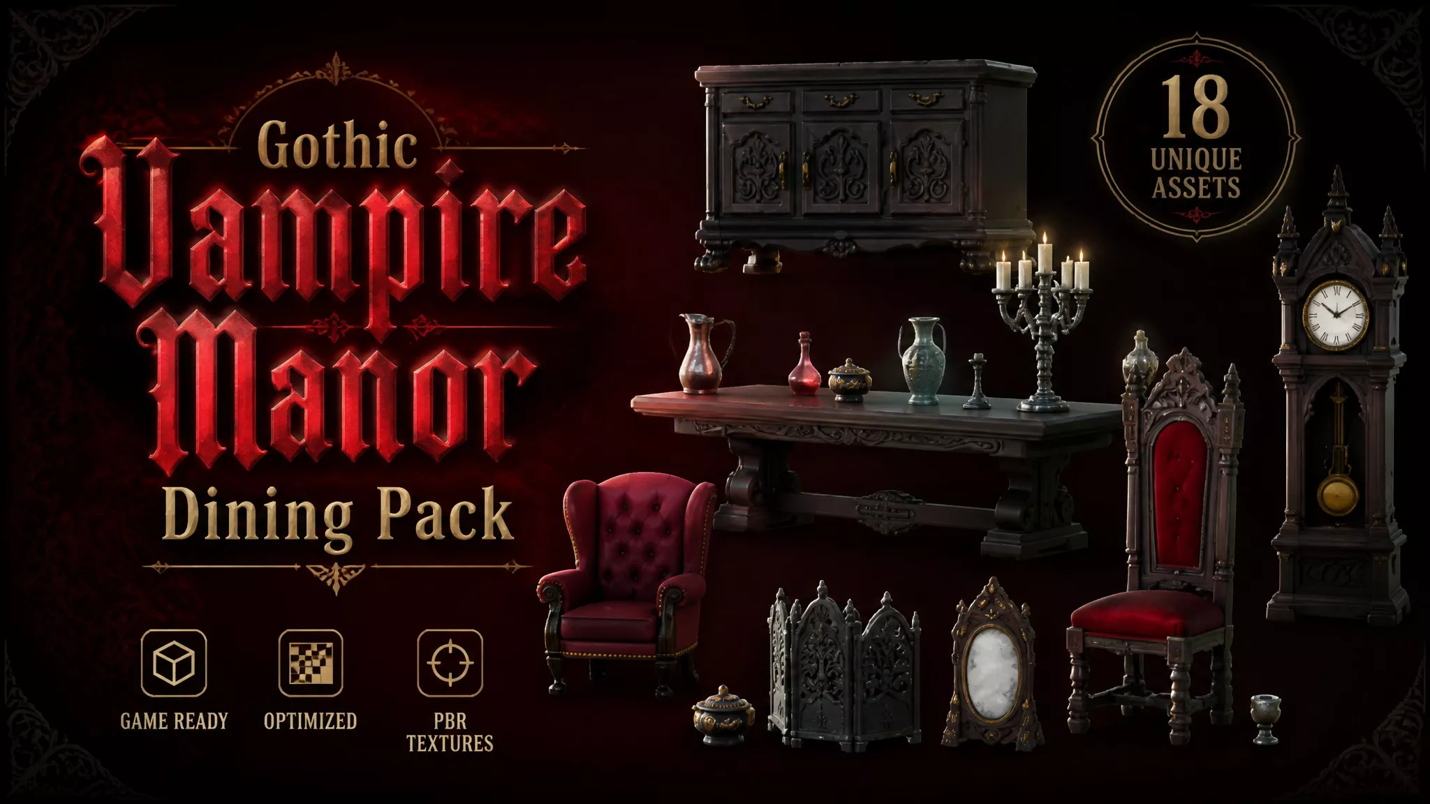 Gothic Vampire Manor Dining Pack Low-poly 3D model