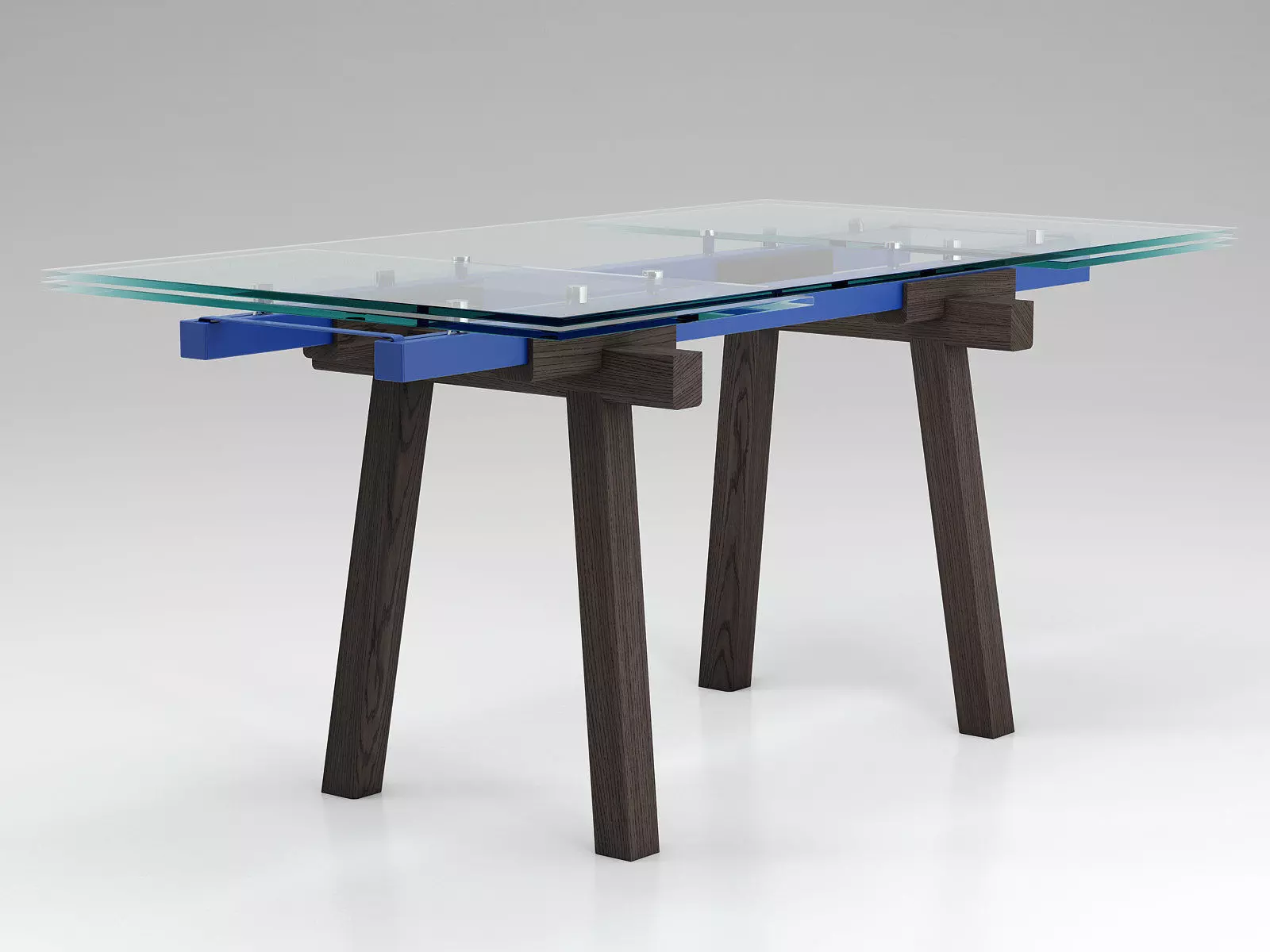Tracks table with glass top and wooden legs 3D model_5