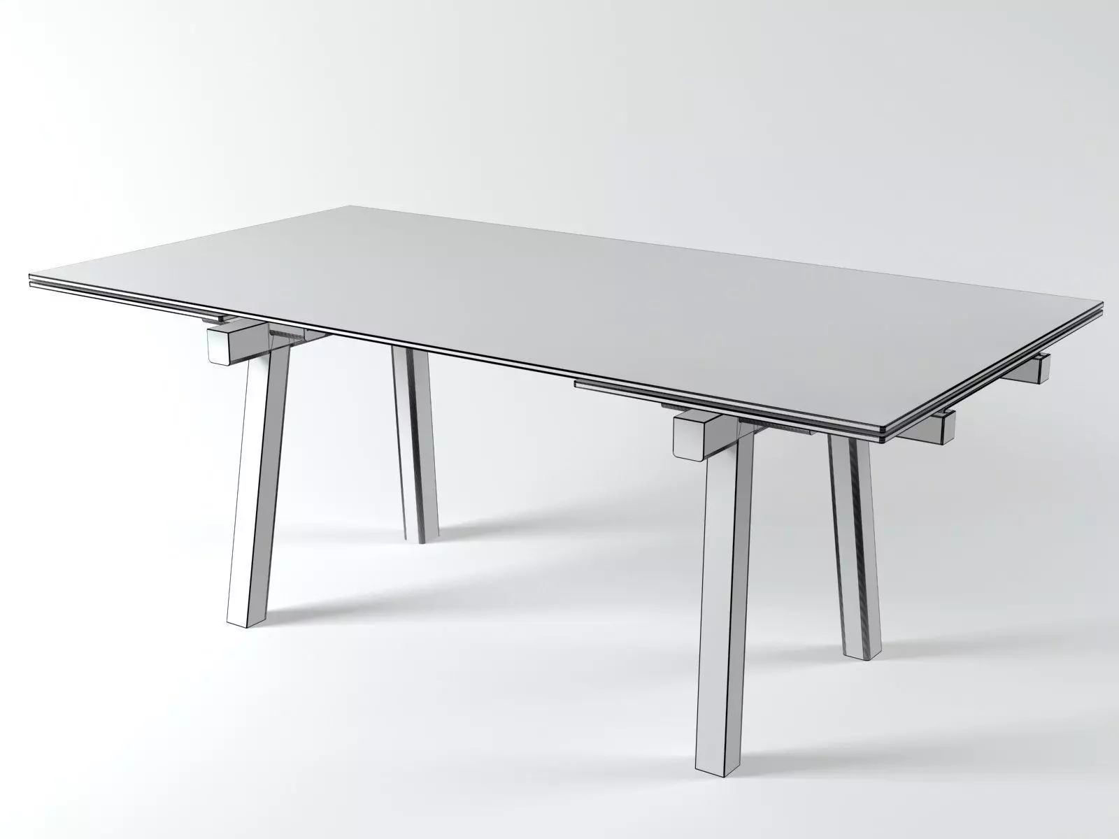 Tracks table with glass top and wooden legs 3D model_8